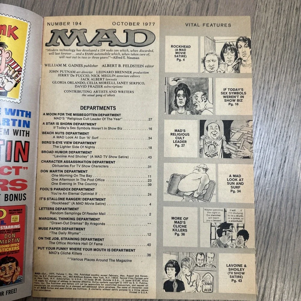Mad Magazine Issue No. 194 October 1977  Rocky Stallone boxing